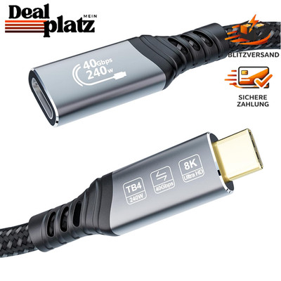 USB 4 Thunderbolt Verlängerung 2m 40Gbps 8K@60Hz 240W Kabel