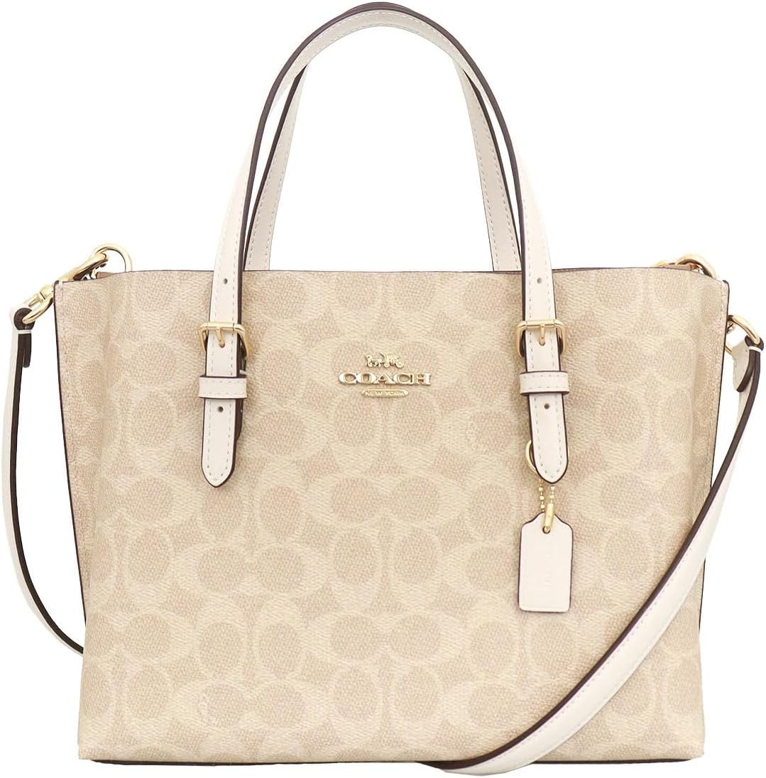 Coach Molly Signature Coated Canvas Tote Shoulder Bag in Sand and Chalk