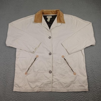 Vintage St Johns Bay Jacket Mens XL Beige Canvas Corduroy Collar Plaid Lined
