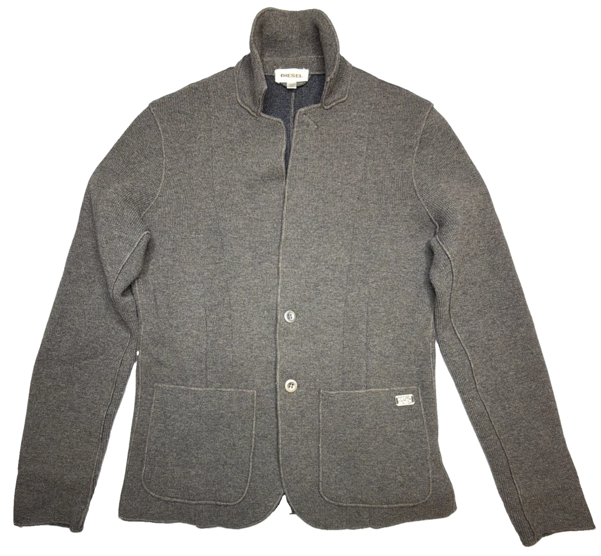 Cárdigan Suéter De Colección Diesel Para Hombres L Gris Lana Tejido Blazer Hecho en Italia Usado en Excelente Condición