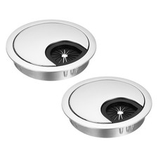 2 Pcs Desk Grommet 2.4 Inch,Zinc Alloy Round Desk Hole Cover,60mm,Dark Silver