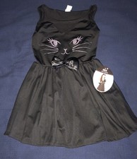Women  s Size Medium Black Cat Costume Dress with Glitter Face  Bendable Tail