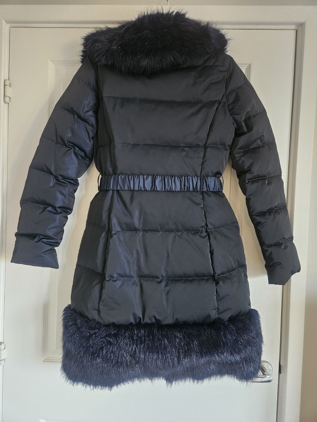 Marciano Guess Navy Real Down, Faux Fur Trim Belted Coat UK 12 EU 40 image 2
