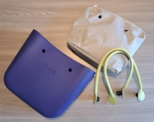 O bag Borsa originale blu bluette, manici lime e sacca grigio-beige, come nuova