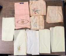 Vintage Linen Handkerchief s Some Embroidered, Some Not, All Stained