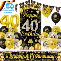Deko 40 Geburtstag Mann Frau - Schwarz Gold 40 Jahr Geburtstagsdeko Banner Luftb