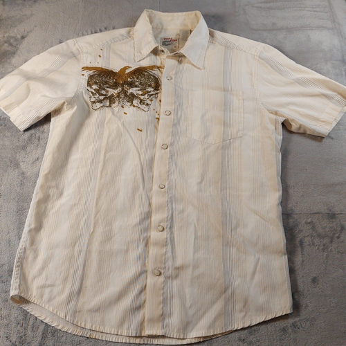 Point Zero Men’s Shirt Size Small Gothic Cowboy Pearl Snap White Shirt w/ Skulls - Picture 2 of 11