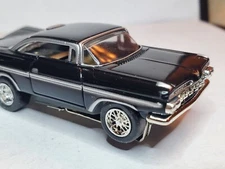 59 IMPALA BLACK AW CHASSIS TJET HO Slot CHROME WIRE  RIMS RUBBER TIRES