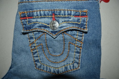 True Religion Girl's Big T Skinny Pocket Flaps Blue Denim Jeans Sz 14 - Picture 2 of 12