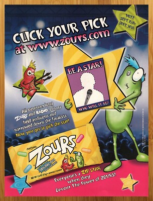 2003 Zours Candy/Radio Disney Vintage Print Ad/Poster Retro 00s Kids Wall Art