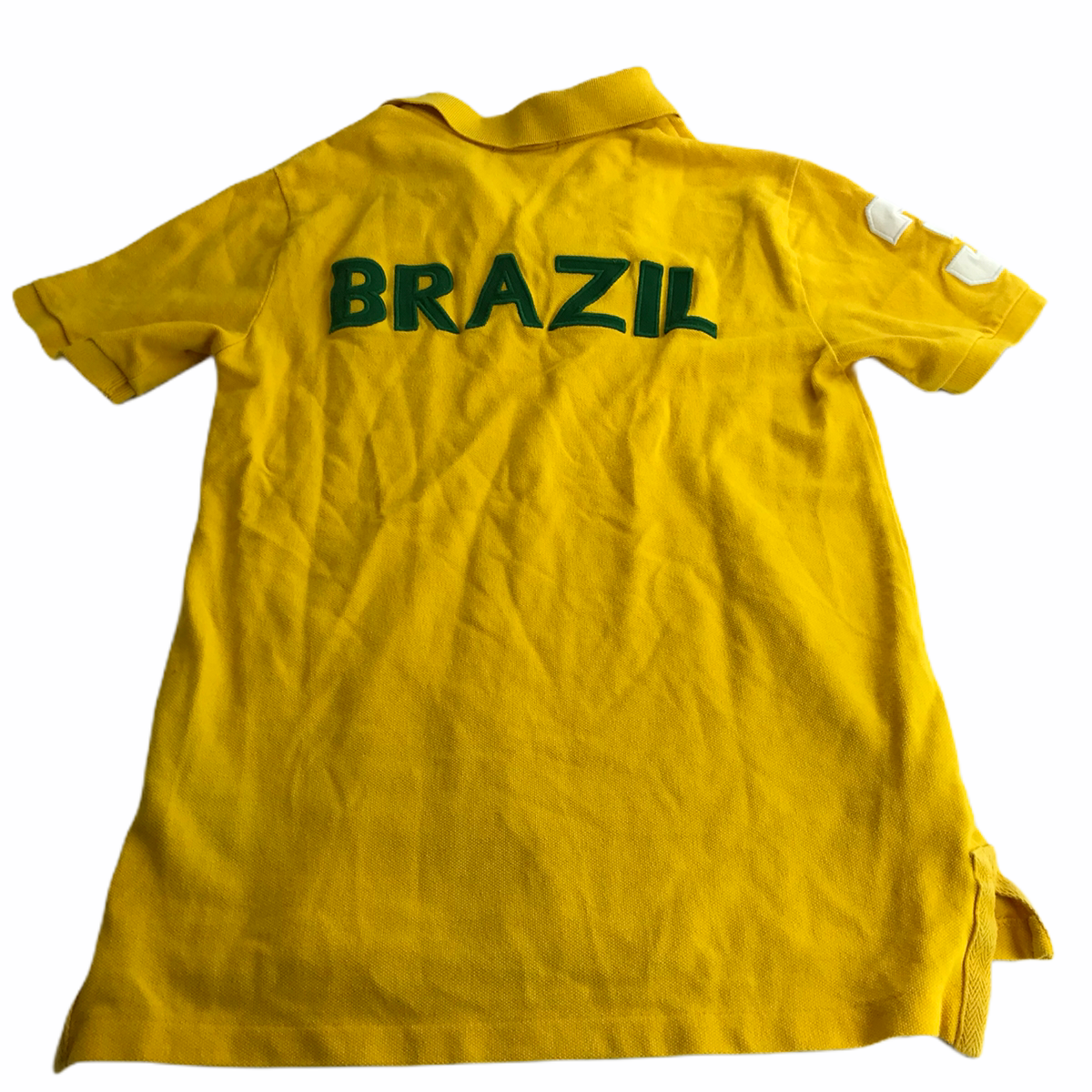 Lemarri BRAZIL Soccer Team Polo Shirt Mens L Yellow Green Flag Short Sleeve