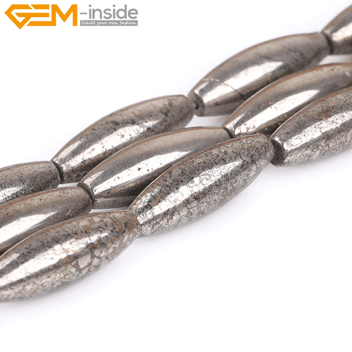 Natural Gray Pyrite Gemstone Loose Beads Olivary For Jewelry Making Strand 15"GI - Picture 3 of 39