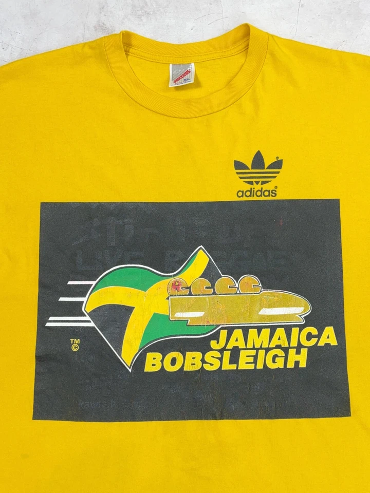 Vintage Jamaica Bobsleigh T-Shirt Adidas by Jerzees Yellow size XL - Image 3 of 4