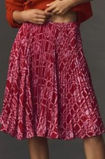 Anthropologie Maeve Skirt The Valerie Pleated Midi Pink Red Preppy Sz 10 NWT