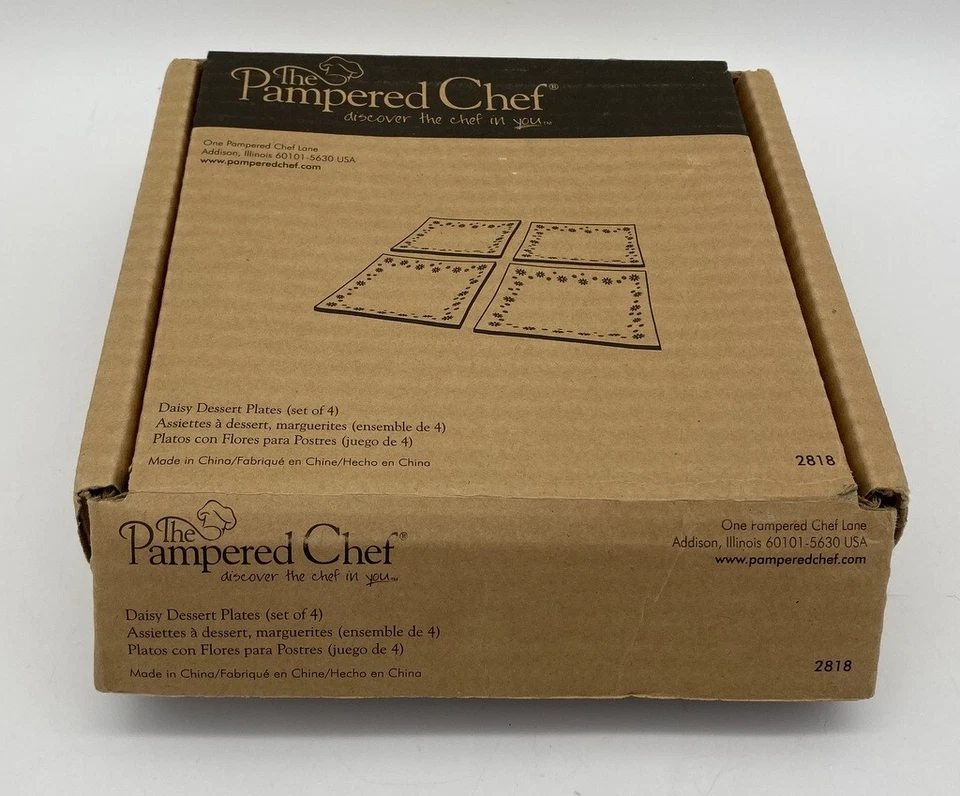 Pampered Chef Daisy Dessert Plates 6"Square # 2818 Pink Clear Set of 4 New - Image 3 of 4
