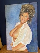 Signed 80?s topless Page 3 girl painting Signed Jas Temple 1988 Samantha Fox