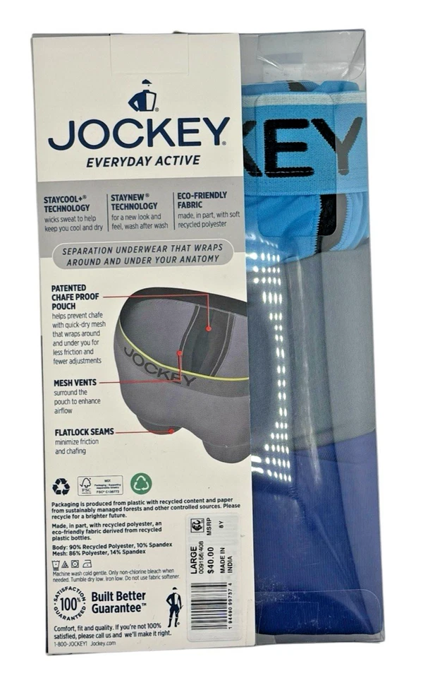Large-Jockey Mens Chafe Proof Pouch Microfiber Stretch 8.5" Long Briefs 3pk - Image 2 of 4