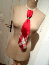 Rot + weiß Trachtenkrawatte, Reine Seide, verstellbar, 39 cm lang, 10 cm breit