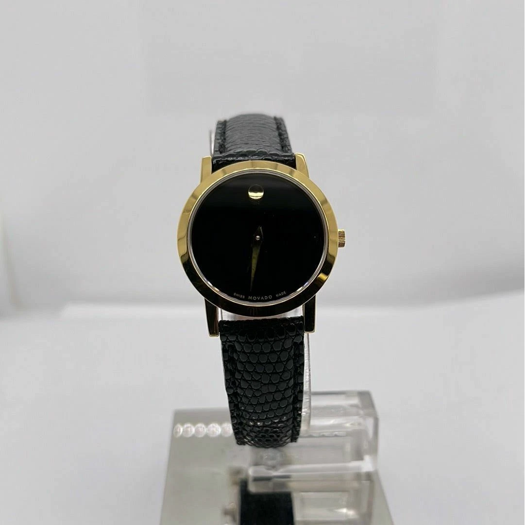 Movado watch black leather strap sale
