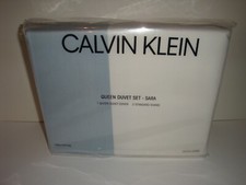 Calvin Klein Sara Queen Duvet Cover Shams Set Light Blue White Cotton