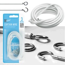 3M Expanding Curtain Wire & Hooks Set, 4m White for Net Curtains