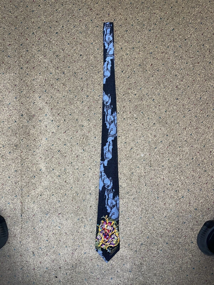 Corbata de seda Ed Hardy por Christian Audigier para hombre Love Kills Slowly Skull 3"x60" Foto 2 de 4