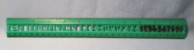Vintage Green Plastic STENCIL & RULER Standard & Metric 12 inch  Office * Crafts