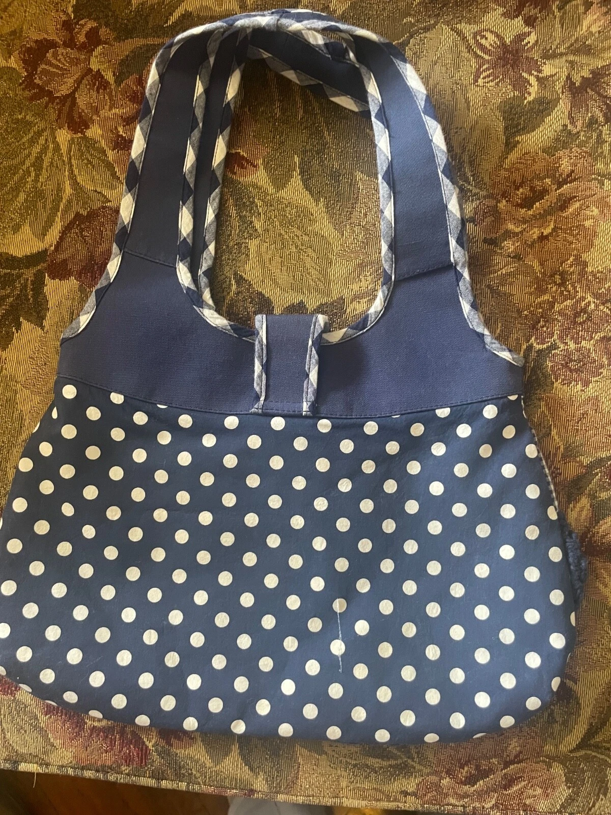 borsa vintage guess blu e bianca con bottone giallo