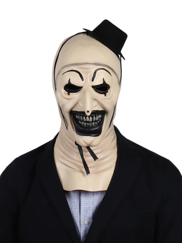 Black Hat Joker Mask Terrifier Art The Clown Cosplay Latex Mask Halloween Props - Image 2 of 4