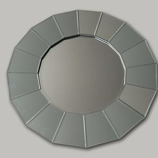 Round Mirror Tiled Wall Mirror (16-Sided) Silver Rim Thick Beveled 