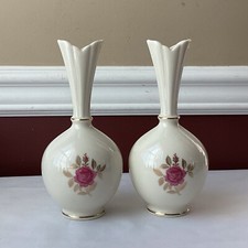 Pair of Vintage Lenox Porcelain Bud Vases, Floral-design, 7 3/4” T, Made in USA