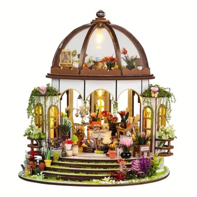 Miniature Hanging Sky Garden Greenhouse 3D LED Puzzle Book Nook Shelf Insert 