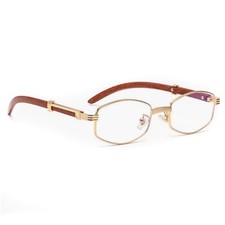 Clear Lens Vintage Retro Polygon Popular Fashion Gold Frame Woodgrain Glasses