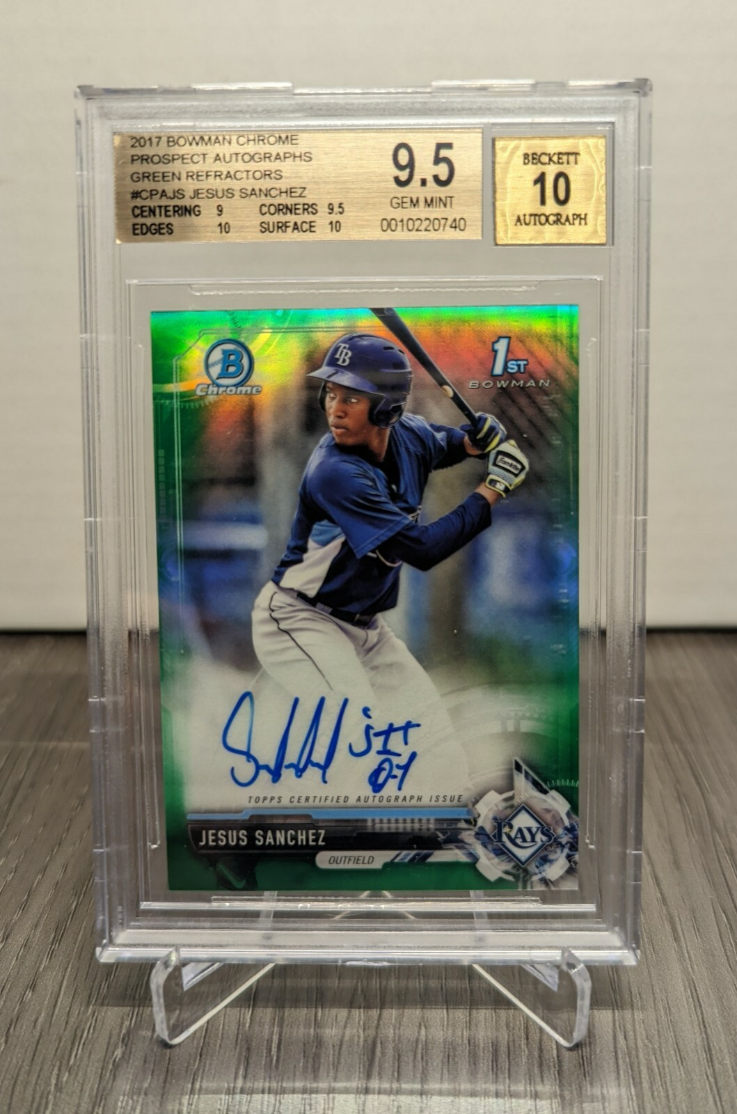 2017 Bowman Chrome Jesus Sanchez Auto /99 BGS 9.5 Green #CPA-JS 23/99