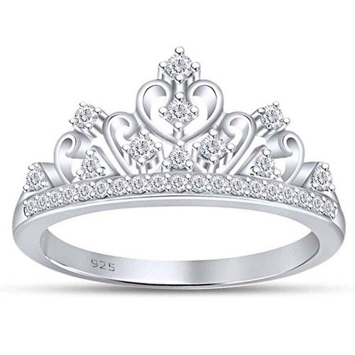 Round Cut White Cubic Zirconia Princess Crown Ring In Sterling Silver $199.95 - Picture 13 of 15