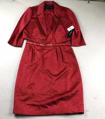 Carmen Marc Valvo Dress Jacket Set Womens 10 Red Lined Sleeveless Waisted NWT