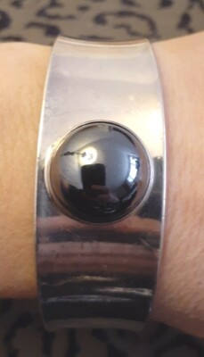 George Jensen Sterling Silver Hematite Cuff Bracelet Size Average Denmark #188 