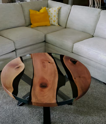 Made to Order Clear Epoxy Resin Coffee Table Top with Iron Leg Home Center Decor - Picture 6 of 12