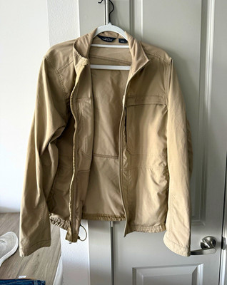 Eddie Bauer Men s Beige Full-Zip Mid-Length Jacket Stand-Up Collar Size M