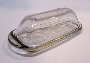 Retro 1970's Heavy Clear Glass Two Piece Butter Margarine Stick 7" Covered Dish