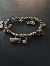 Cookie Lee Silver Girls Cheer Bracelet Beaded Stretch Gift Tweens