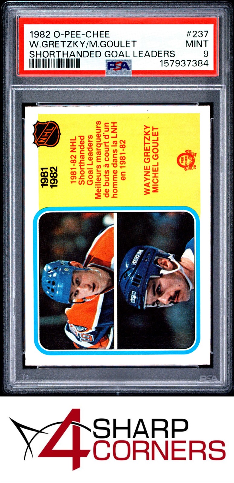 1982 O-PEE-CHEE SHORTHANDED GOAL LEADERS #237 WAYNE GRETZKY HOF PSA 9 view 1