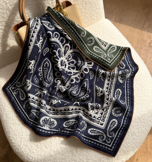 70% Cashmere 30% Silk cashew Print Bandana 65X65cm Scarf Shawl Double Face Wrap - Image 2 of 4