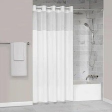 Protect360 Herringbone Antimicrobial Shower Curtain Hook-Free Design 71x77 White