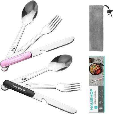 2-Pack 4-in-1 Camping Utensils Stainless Steel Camping Eating Utensils