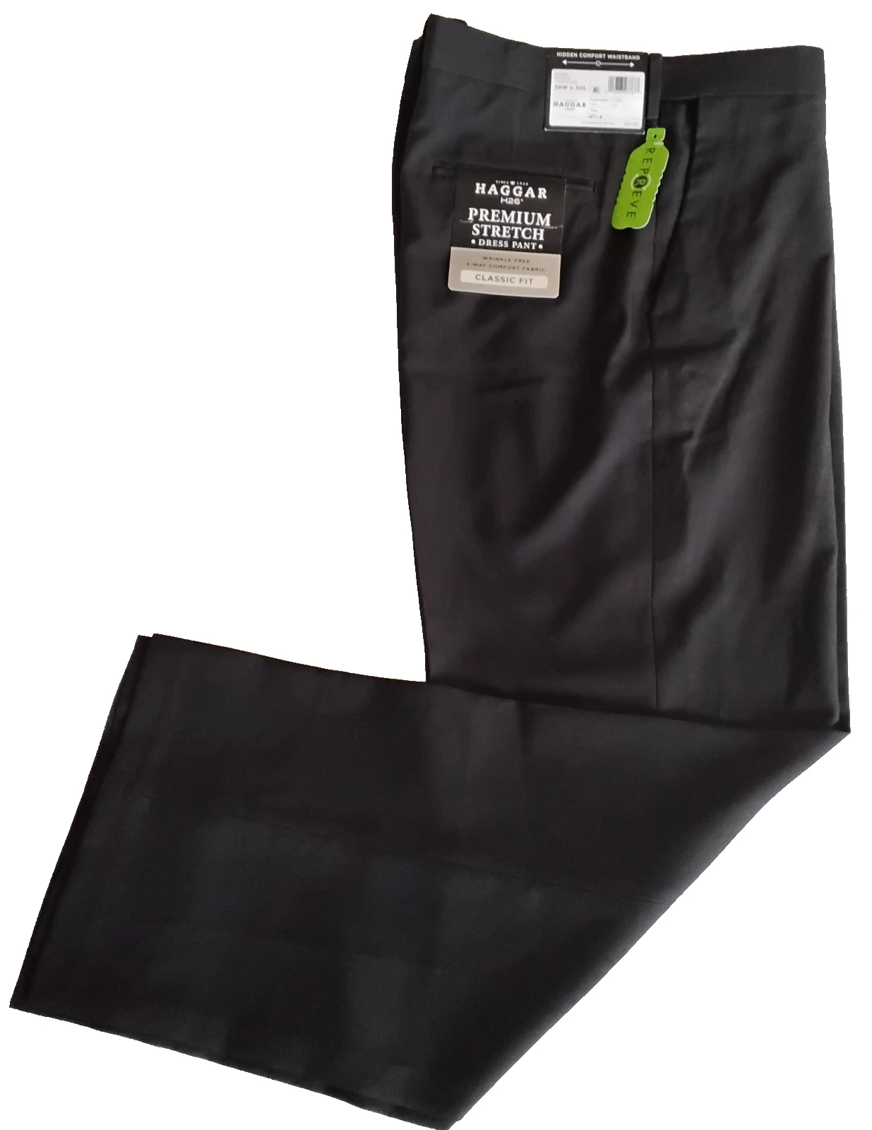 Haggar H26 Premium Stretch Dress Pant, Wrinkle Free- 38W x 30L - Black, NWT