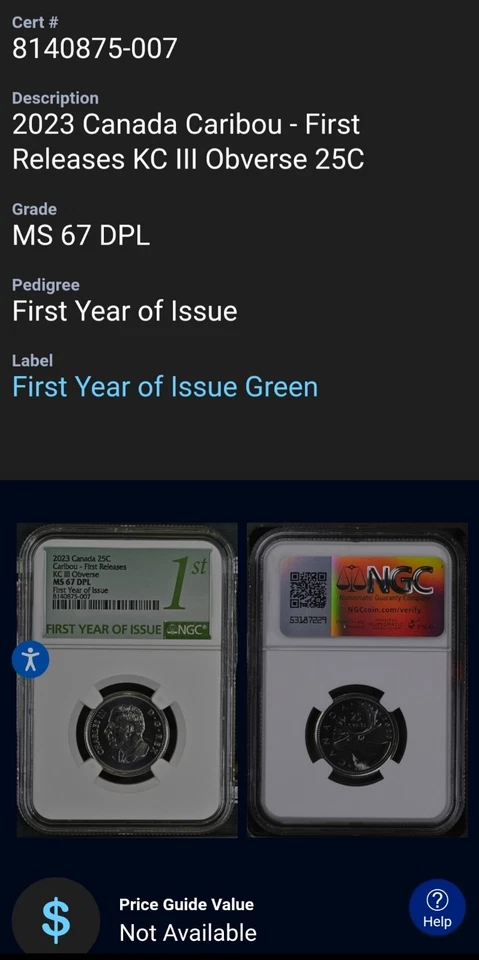 2023 Canada 25 Cent KING'S Coin 1st year  NGC MS-67 DPL TOP Grade! BID LOW start - Image 2 of 4