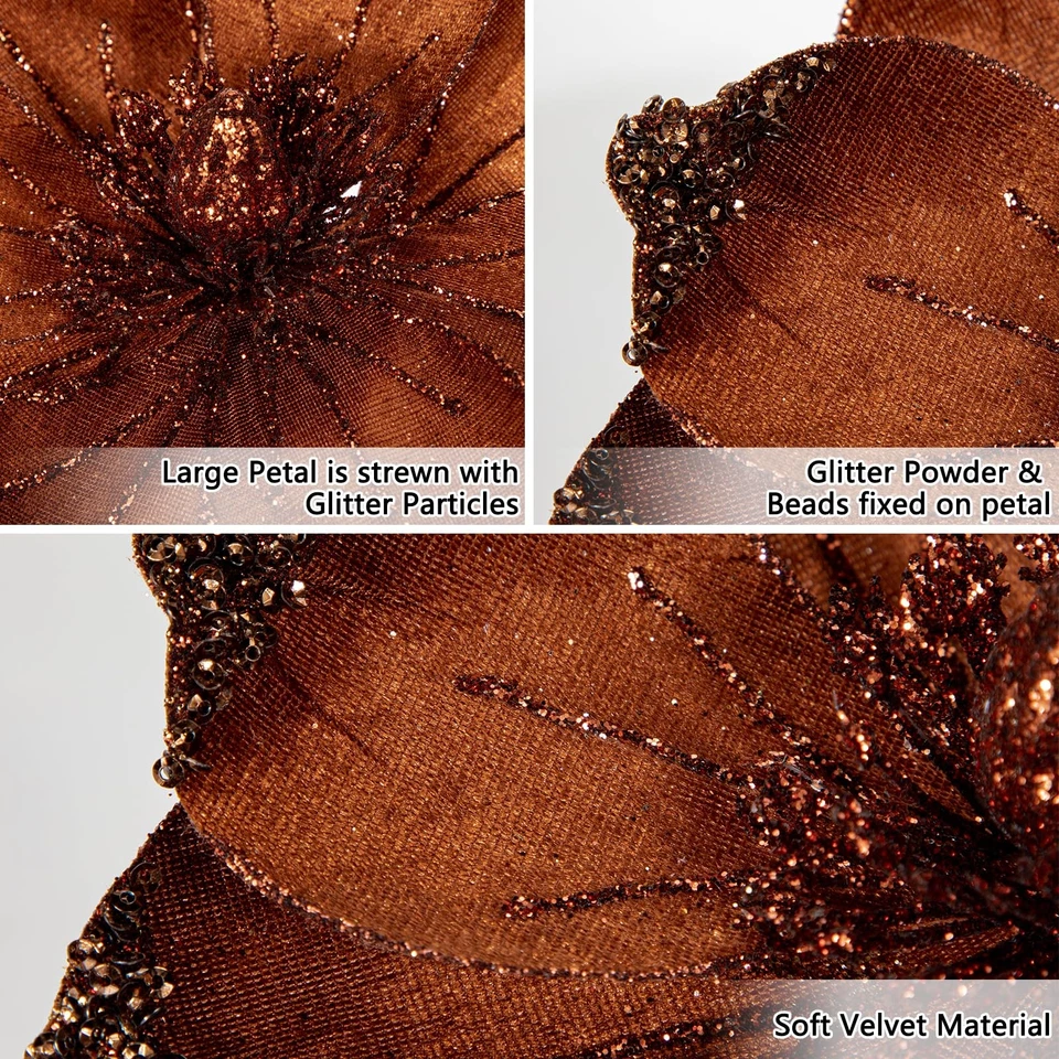 Magnolias 8 pulgadas Flores de Navidad Brillantes Magnolia Flores Artificiales 6 Piezas C... Foto 3 de 4