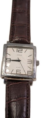 Guess Steel Silver Tone Square Face Women s Watch Brown Faux Croc Band Quartz