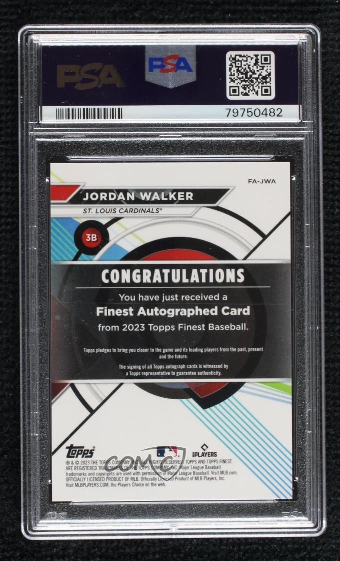 2023 Finest Orange Refractor 9/25 Jordan Walker PSA 10 GEM MT Rookie Auto RC view 2